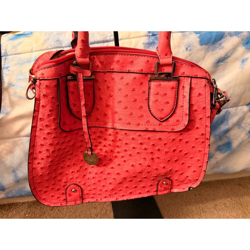 London Fog Red Ostrich Satchel